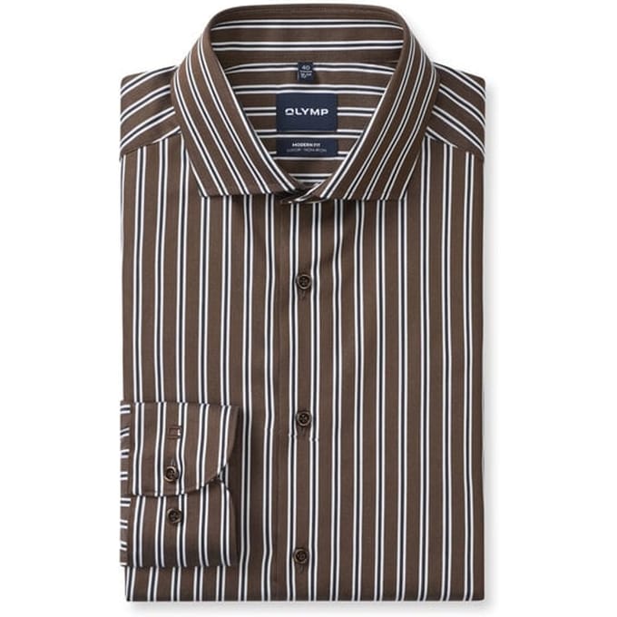 OLYMP Luxor Overhemd, Modern Fit, Royal Kent, Zwart-Bruin