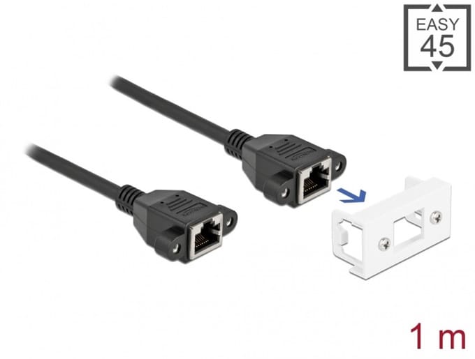 Delock Network Extension Cable for Easy 45 Module S/FTP RJ45 jack to RJ45 jack Cat.6A 1 m black