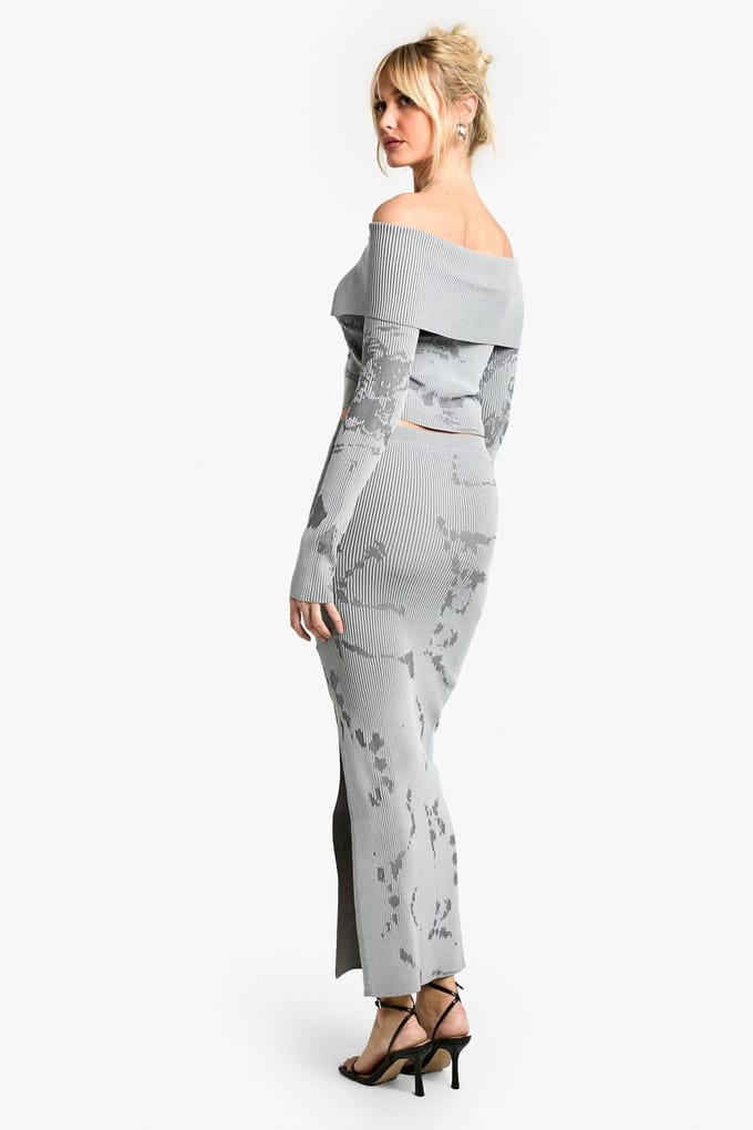 boohoo Dames Abstracte Bloemen Gebreide Rok Co-ord | Grijs | Maat: 38