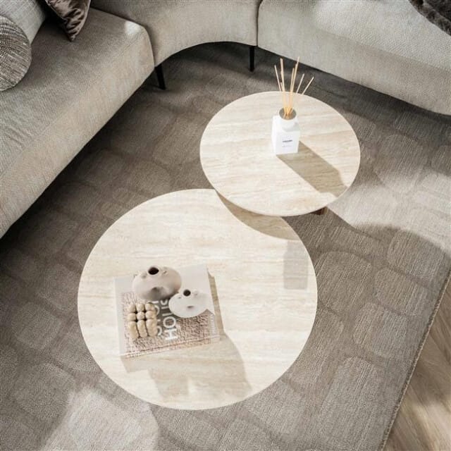 Hoyz Collection - Salontafel Romano Rechthoekige Poot - Keramisch Travertin - Set van 2