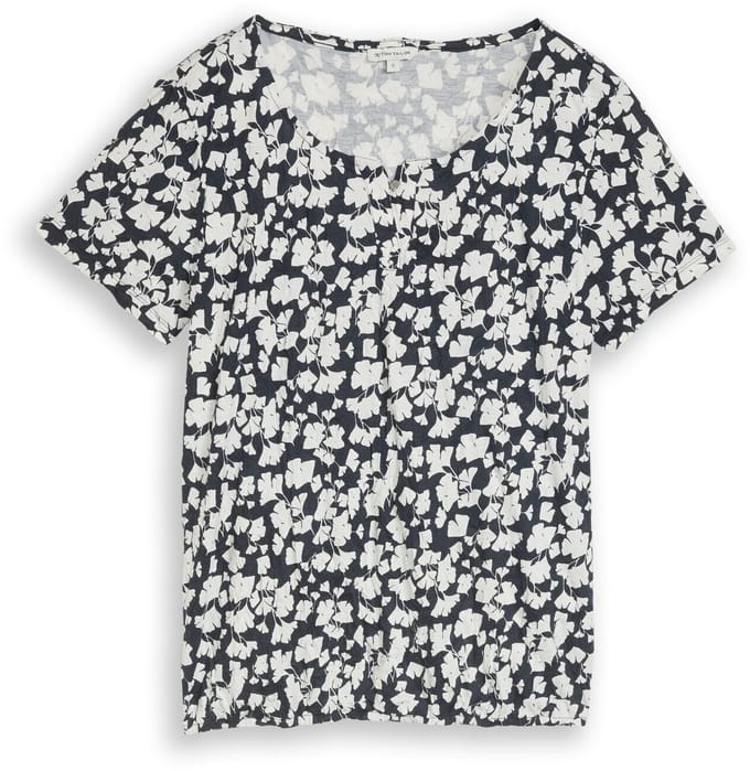 Tom Tailor - Crinkle T-shirt met patroon - Maat S - blue ginkgo minimal