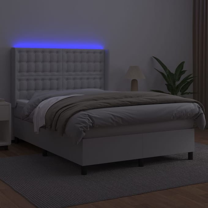 vidaXL - Boxspring - met - matras - en - LED - kunstleer - zwart - 140x190 - cm