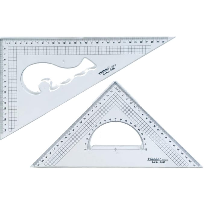 Grote 30cm Acryl Driehoekliniaal met Raster, Transparant, Set van 2 white