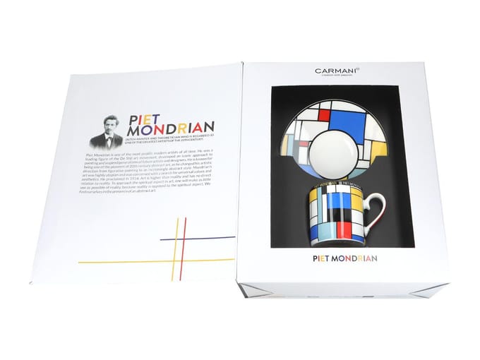 Merkloos Kop en schotel set - Abstracte kunst, 250ml, Porselein