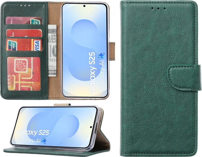 Hoesje Geschikt voor Samsung Galaxy S25 – Arara bookcase met pasjeshouder - Groen