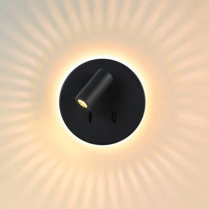 Lucide BENTJER - Bedlamp / Wandlamp - Ø 14 cm - LED - 3000K - Zwart