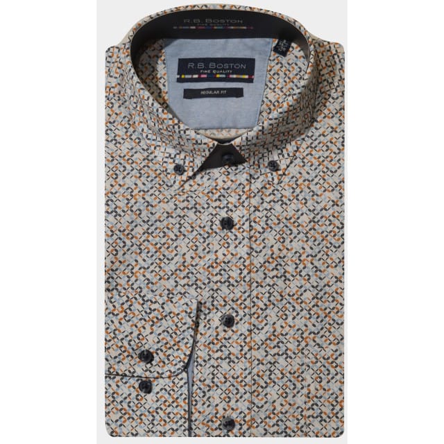 Bos Bright Blue R.b. boston casual hemd lange mouw regular fit cotton 427670/811