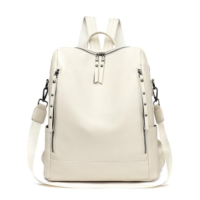 Sac à dos en cuir souple grande capacité pour étudiant, cartable pour ordinateur, sac à dos tendance à bandoulière white