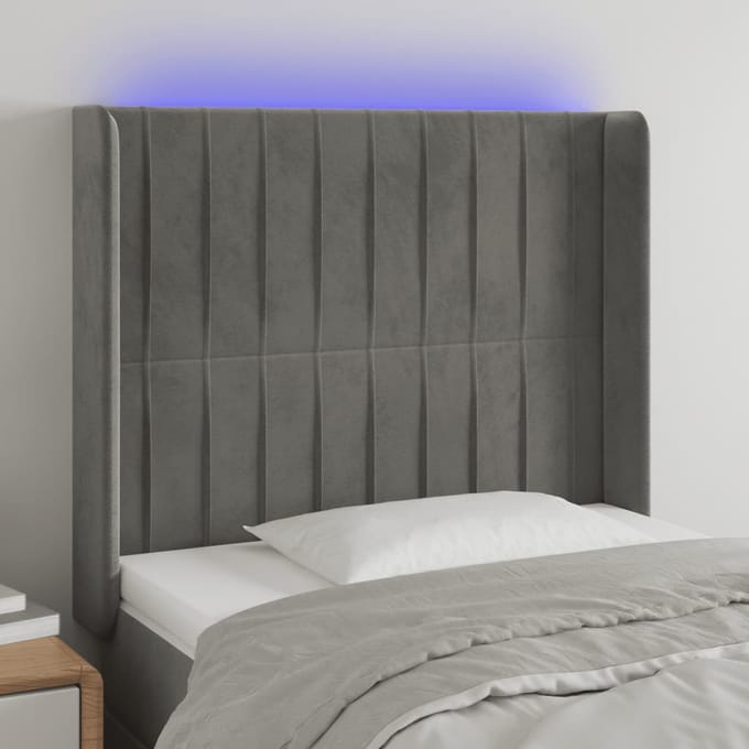 vidaXL - Hoofdbord - LED - 83x16x118/128 - cm - fluweel - lichtgrijs