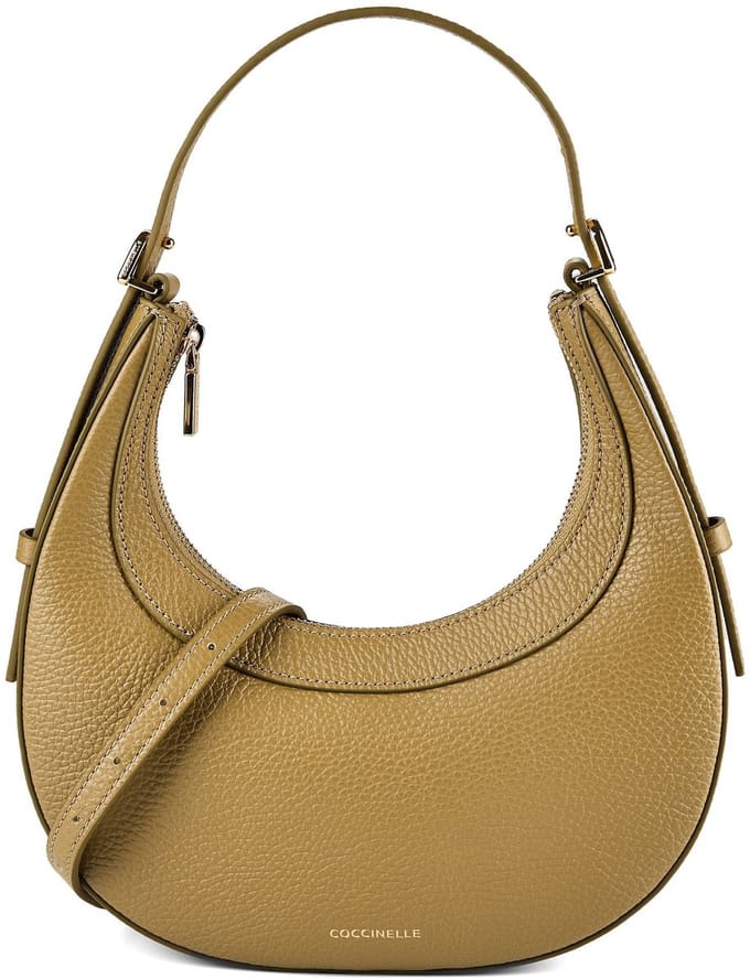 COCCINELLE Leren handtas schoudertas Whisper Grained Leather Mini Bag Seagrass kaki