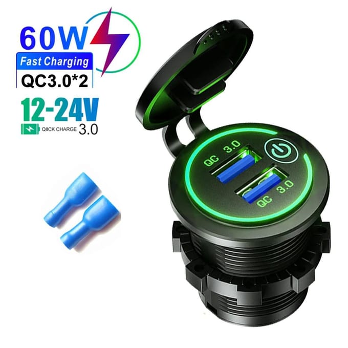 60W Autolader QC3.0 Dubbele USB Snelle Autolader met Aanraakschakelaar & Led-licht 12V/24V Snel Laadadapter