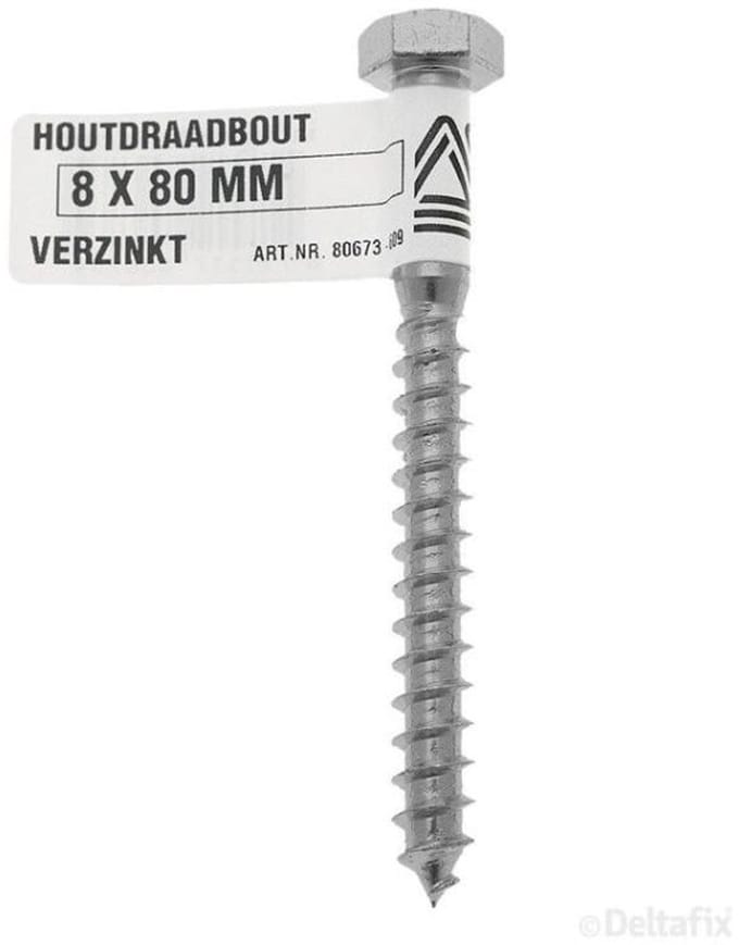 Deltafix - Houtdraadbout 8x80mm. Lang. verzinkt. Houtfret.