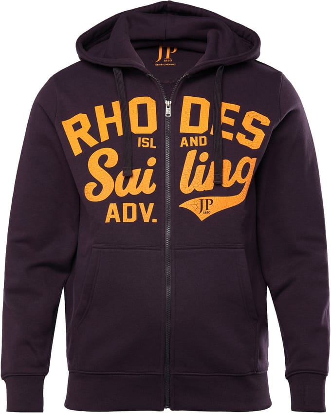 JP 1880 - Heren - Hoodie-jack capuchon kangoeroezak - Donker violet - Maat L