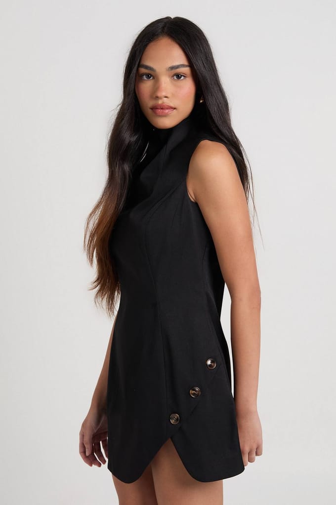 boohoo Dames Getailleerde Mini Jurk met Split en Trim Details | Black | Maat: 14