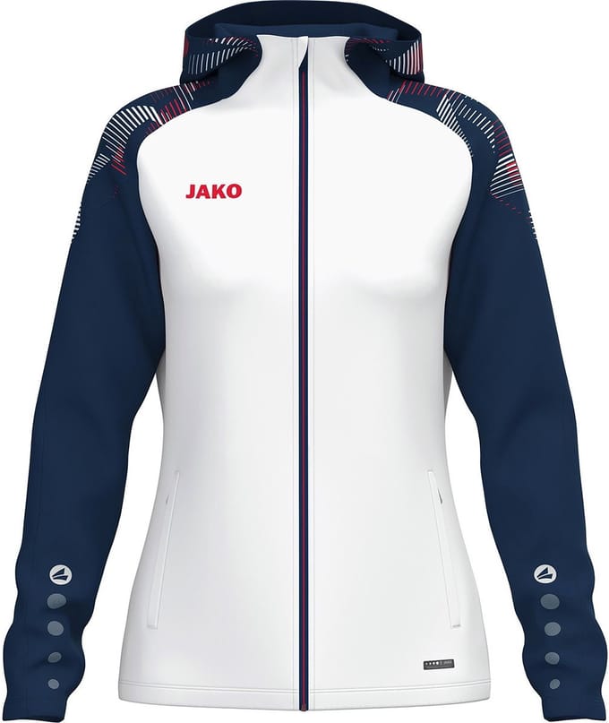 Jako Sonic Jas Met Kap Dames - Wit / Marine / Rood | Maat: 34/36