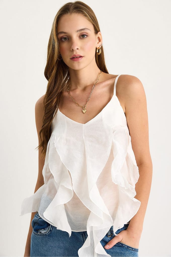 V-hals Katoenen Blouse met Ruffle Detail