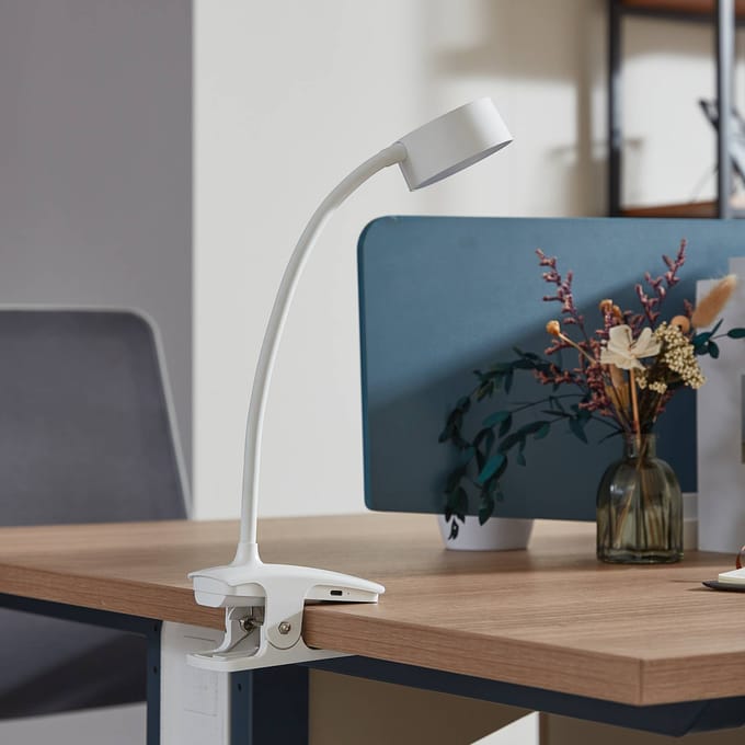 Lindby - Klemlamp- met dimmer - 1licht - Plastic, metaal - H: 35.7 cm - wit - Inclusief lichtbron