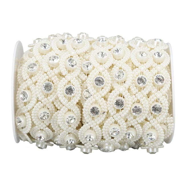 Kralenketting Draad Halve Kant Platte Achterkant DIY Imitatie Parelsnoer met Strass voor Knutselen white