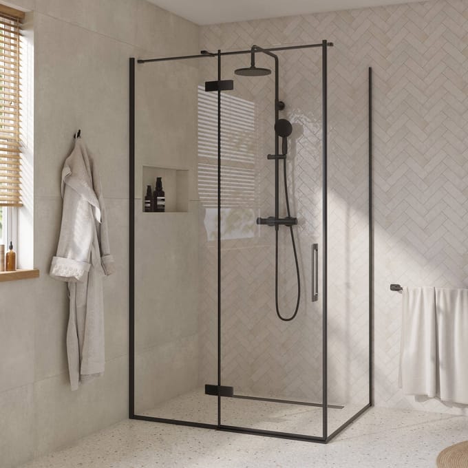 Saqu Grace zijwand incl. antikalk 90x210cm mat zwart