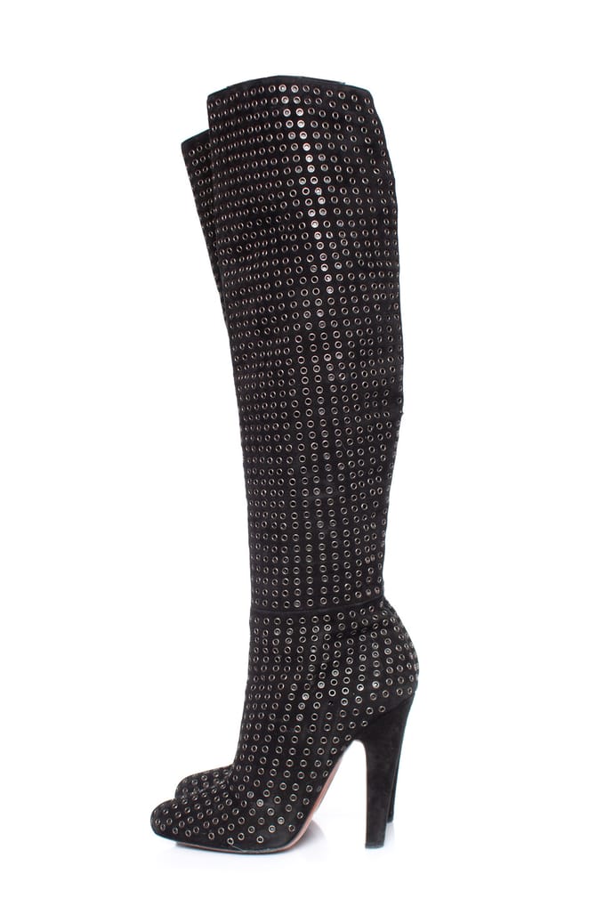 Alaia Zwarte suède overknee laarzen