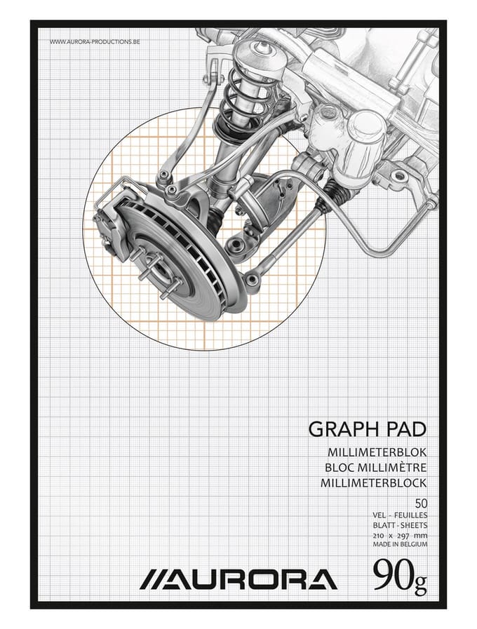 Aurora - MAXI PACK - 10 x Millimeterpapier-blok: Formaat A4 - Bruine millimeterruiten - 50 Vel - 90gr PEFC Papier.