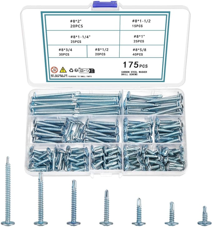 Dailygoods - Kruiskop Boorschroeven, Zelftappend, 175 stuks M4,2 Metaal Zelfborende Schroeven, Koolstofstaal Tek Tapping Schroeven Set, Plat Kopschroeven.