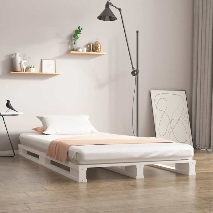 vidaXL - Palletbed - massief - grenenhout - wit - 90x190 - cm