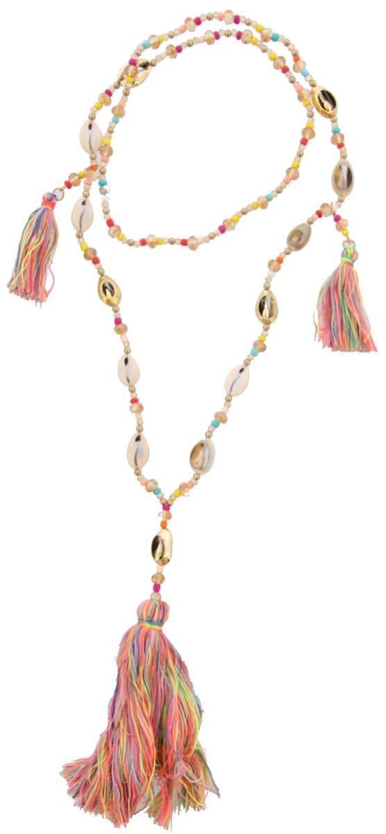 Lange Ketting met Kwasten - Schelpen en Glaskralen - 100 cm - Multi