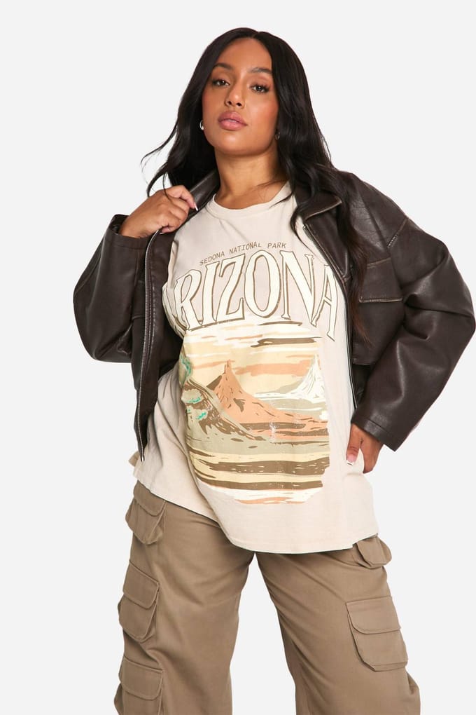 boohoo Dames Plus Arizona Washed Oversized T-shirt | Steen | Maat: 46