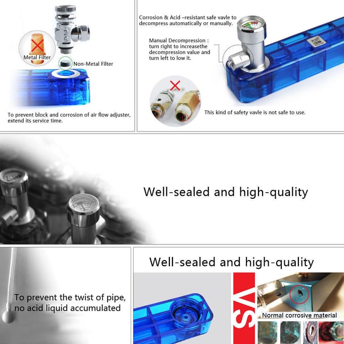 DIY CO2 Generator Systeem Kit met Manometer Veilige Klep Luchtstroomregelaar Aquarium Accessoire blue