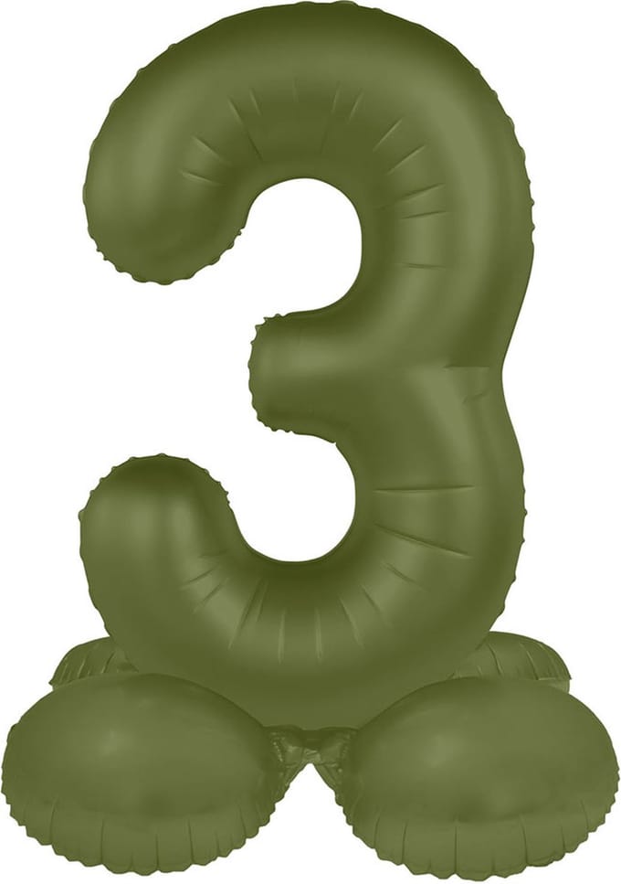 Staande Folieballon Cijfer 3 - Olive Green - Ultra Matt - 72 cm