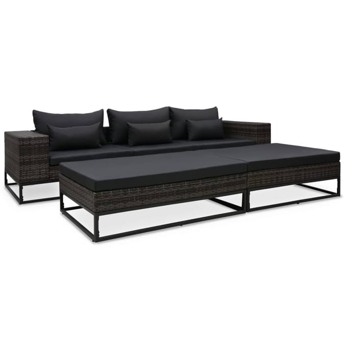 vidaXL - 5-delige - Loungeset - met - kussens - poly - rattan - grijs