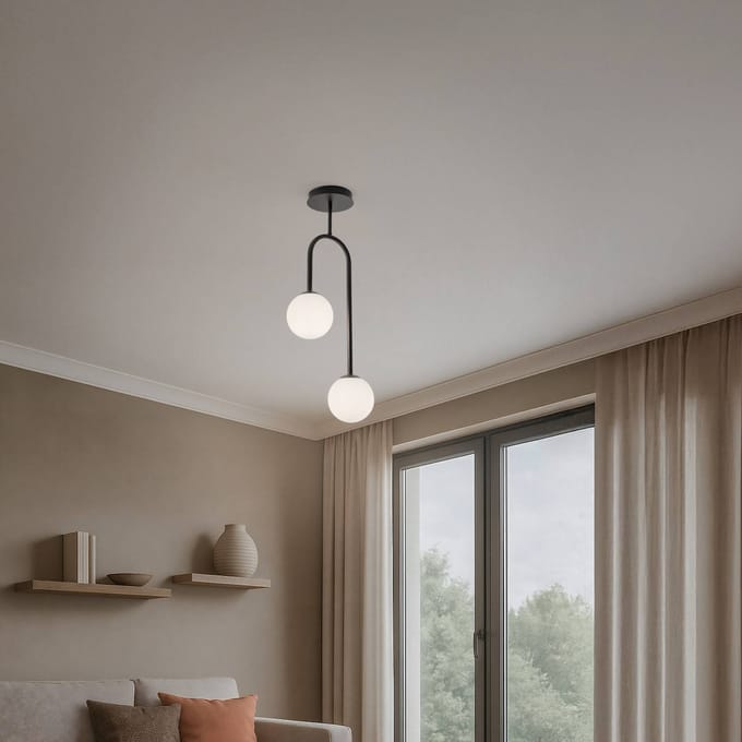 EMIBIG LIGHTING Atria plafondlamp, opaal/zwart, hoogte 76 cm, metaal, 2-lamps.