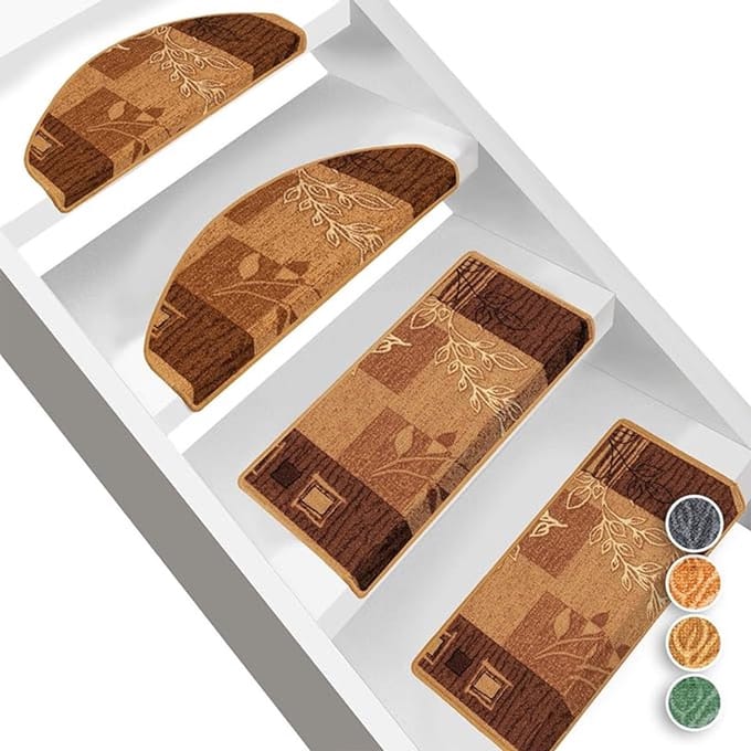 FLOORDIREKT Trapmat - Akzent - Zelfklevend - Beige - Halfrond - 23,5 x 65 cm