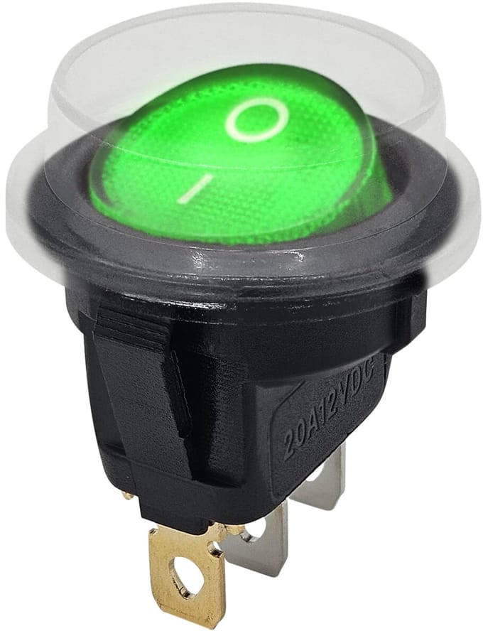 ProRide Wipschakelaar ON-OFF KCD2-12 - met Beschermkapje - 3-pins - Rond - 12V/20A - Groen