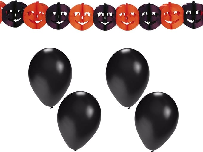Halloween/horror thema feestslinger - pompoen - papier - 300 cm - versiering - incl. 10 ballonnen