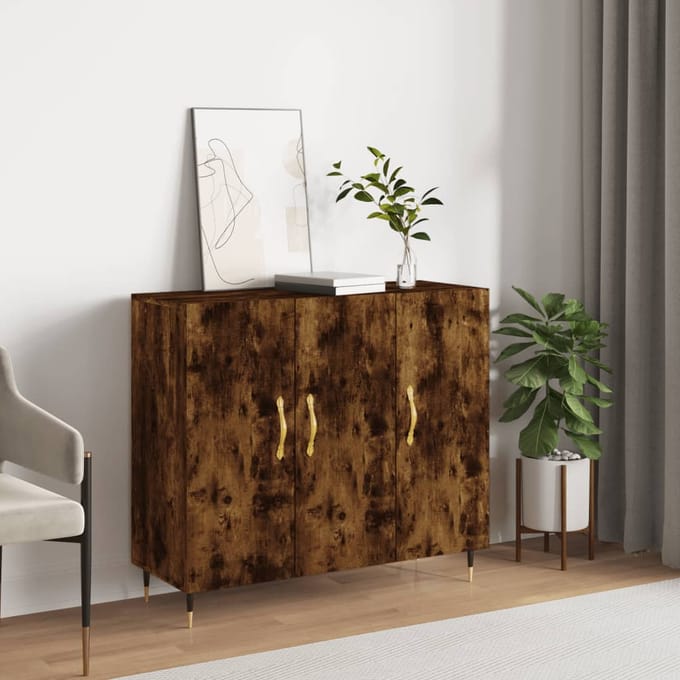 vidaXL - Dressoir - 90x34x80 - cm - bewerkt - hout - gerookt - eikenkleurig