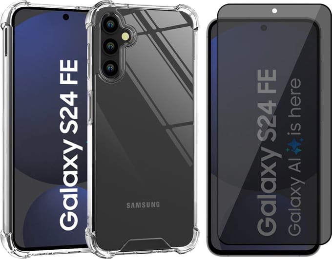 Hoesje geschikt voor Samsung Galaxy S24 FE - Privacy Screenprotector Volledig Dekkend Glas - Shockproof Transparant