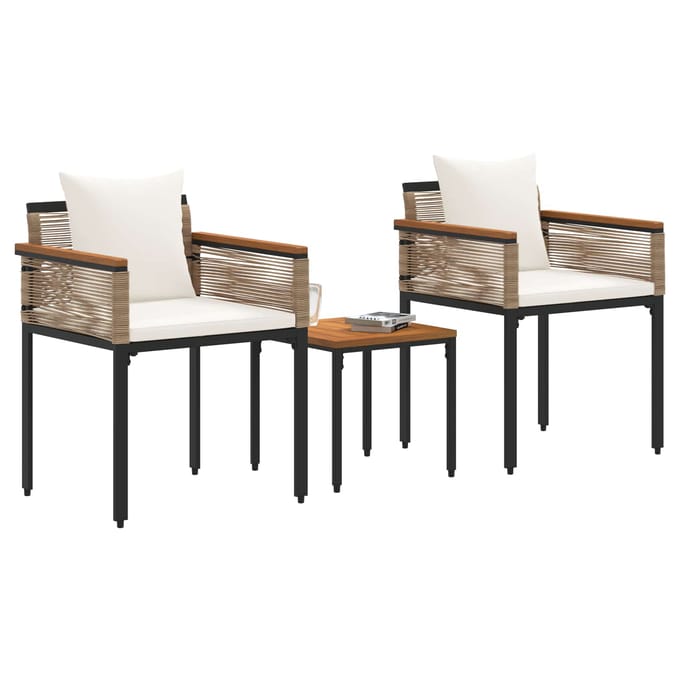vidaXL - Buitenmeubels - set - met - kussen - Beige - en - Crème - Wit - poly - rattan