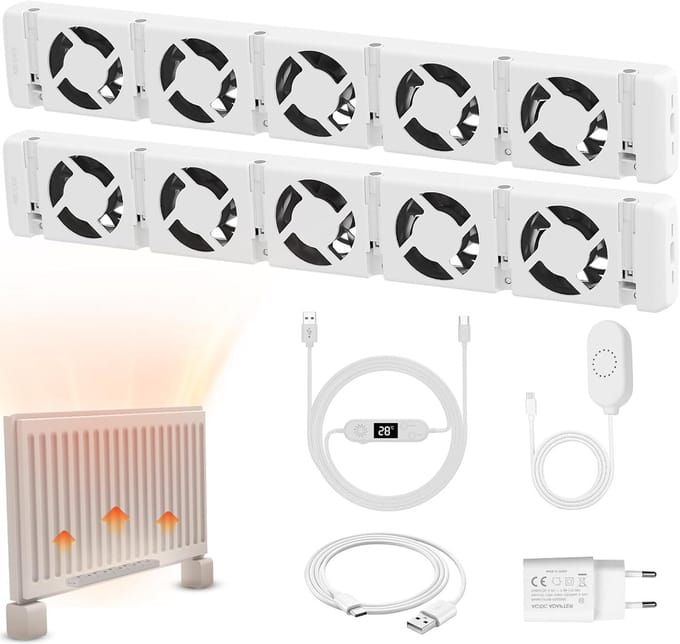 WARMFAY Radiator Ventilator 2 Pack met Nauwkeurige Temperatuurregeling - Magnetische Sensor & Digitaal Display