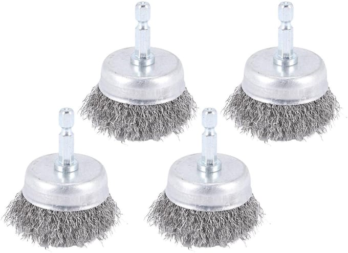Draadborstel Set - Boor Borstels - Oppervlakte Behandeling - Koolstofstaal Krimpdraad - 4 Stuks - Zilver