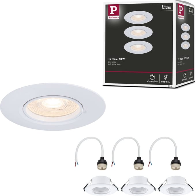 Inbouwlamp Set van 3 star rond 90 mm GU10 max. 3x10W 230V dimbaar Wit