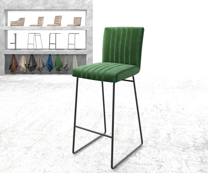 Barstoel Luiga-Flex sledeframe metaal fluweel groen
