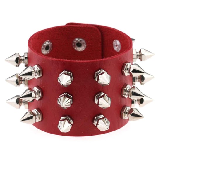 Cabantis Punk Armband - Gothic Spike Armband  - Bracelet met Ring&Studs - PU Leer - Unisex - Armband Rood