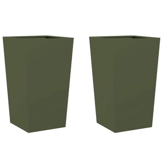 vidaXL - Plantenbakken - 2 - st - 45x45x75 - cm - staal - olijfgroen
