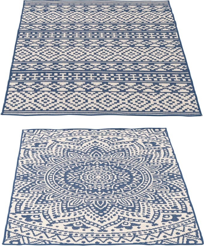 J-Line vloerkleed Buiten Mozaïek - polypropyleen - blauw/wit - set van 2