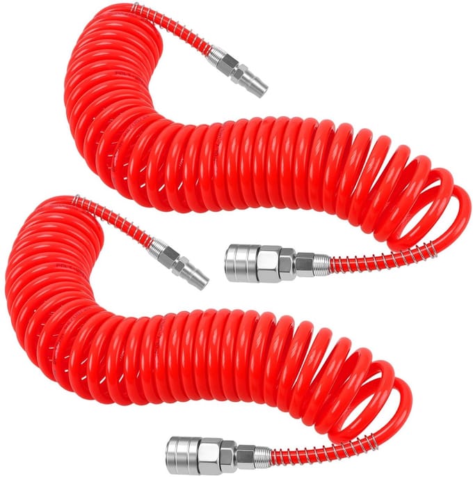Dailygoods- Luchtslang 6m - 2 Stuks - Opgerolde Luchtslang - Polyurethaan - Quick Release Koppeling - Stevige Constructie - Luchtleiding