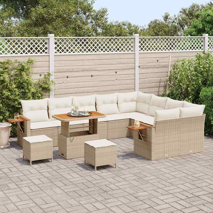 vidaXL - Tuinbank - Set - 13 - st - 9-zits - Beige - en - Crème - poly - rattan