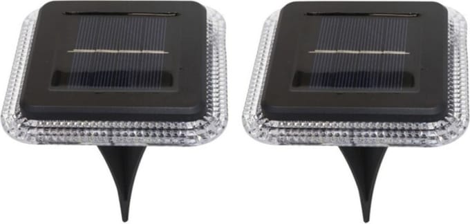 Buiten lampje/prik spots - 2x - solar verlichting - tuinpad/plant verlichting - LED - 10 cm