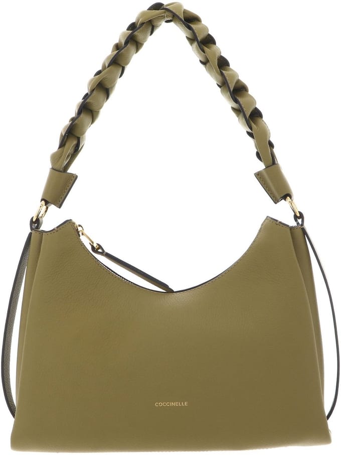 COCCINELLE Leren schoudertas Boheme Grana Double Shoulder Bag Seagrass / Sandshell kaki